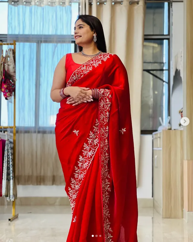 Red Embroidered Saree