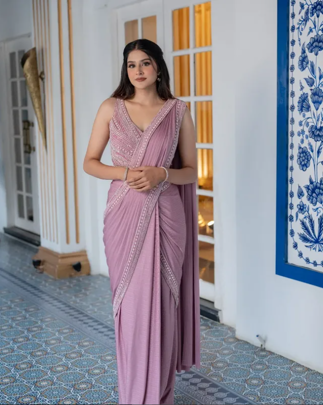 Lavender Pre-Draped Saree