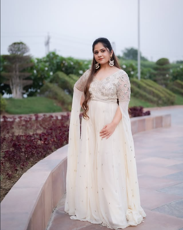 Ivory Embellished Indo-Western Draped Gown